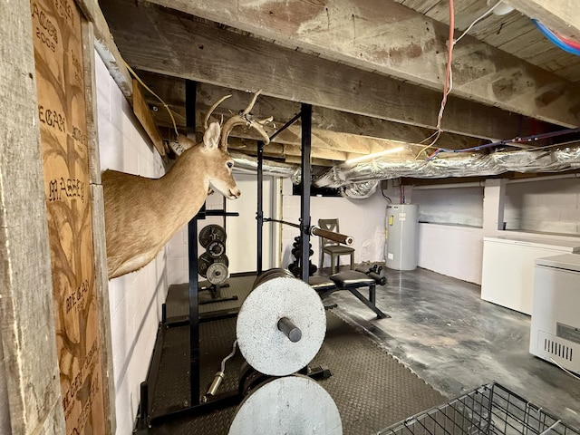 exercise room with water heater