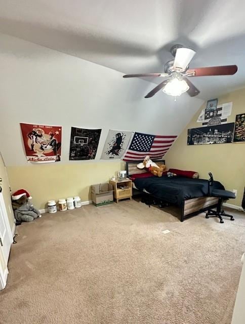 bedroom featuring ceiling fan and carpet flooring