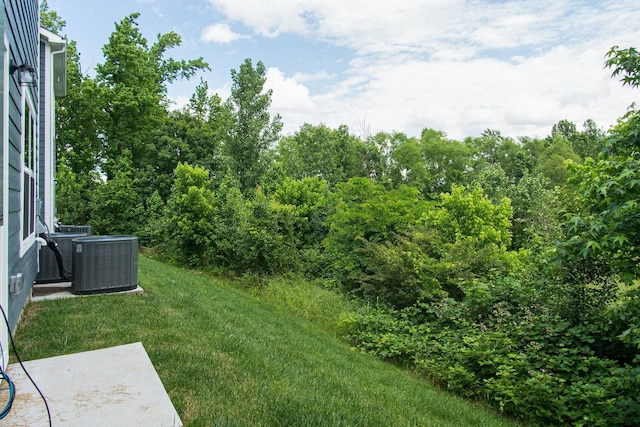 view of yard featuring central air condition unit