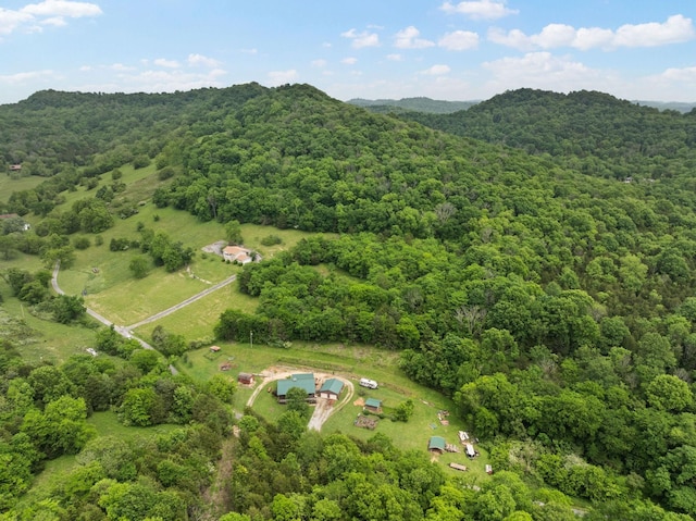 aerial view with a mountain view and a view of trees