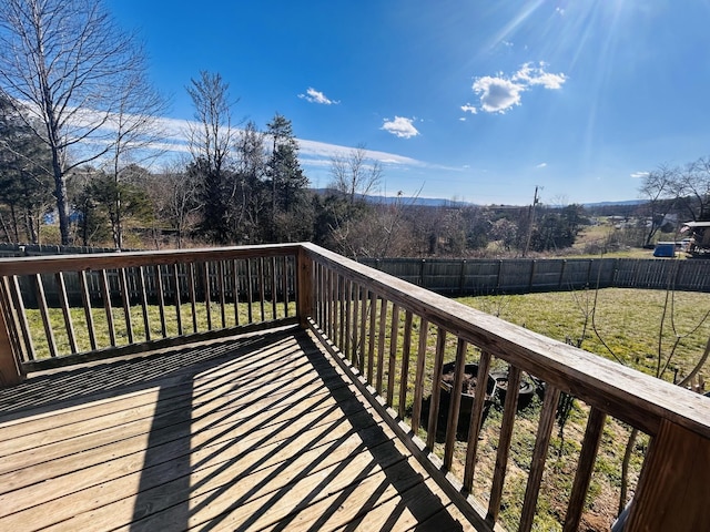 wooden deck with a yard and fence