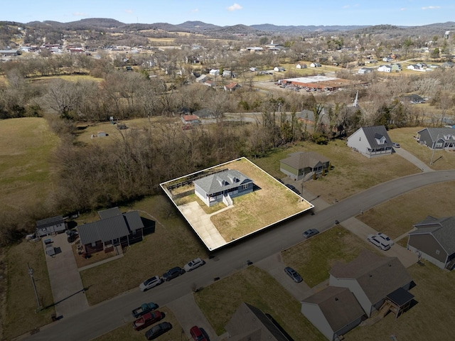 bird's eye view with a mountain view