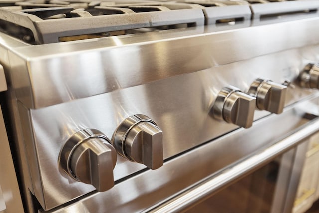 details with high end stainless steel range oven