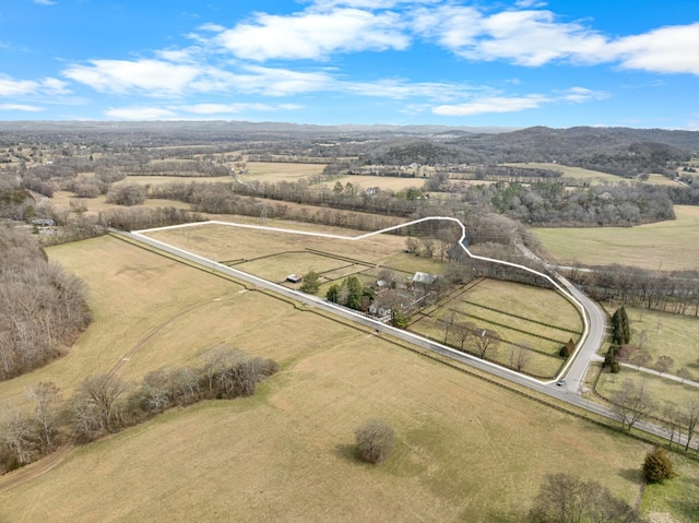 aerial view featuring a rural view