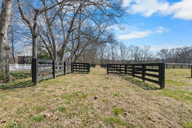 view of yard featuring a rural view and fence