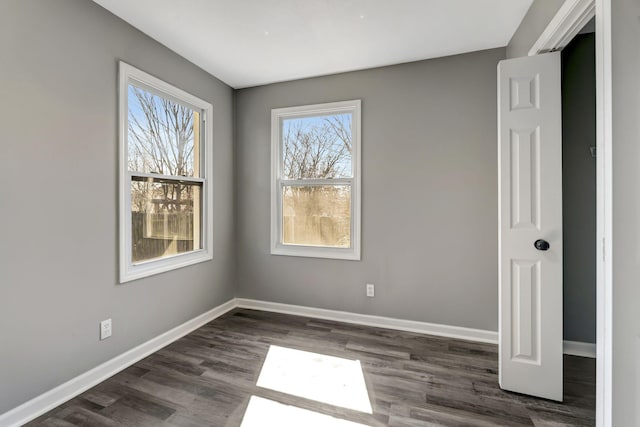 interior space featuring dark wood-style floors and baseboards