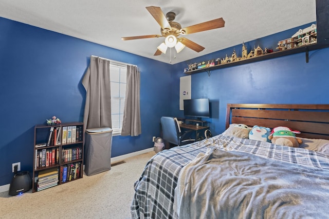 104 Allen St, Alexandria, TN 37012 - carpeted bedroom with ceiling fan, a textured ceiling, visible vents, and baseboards