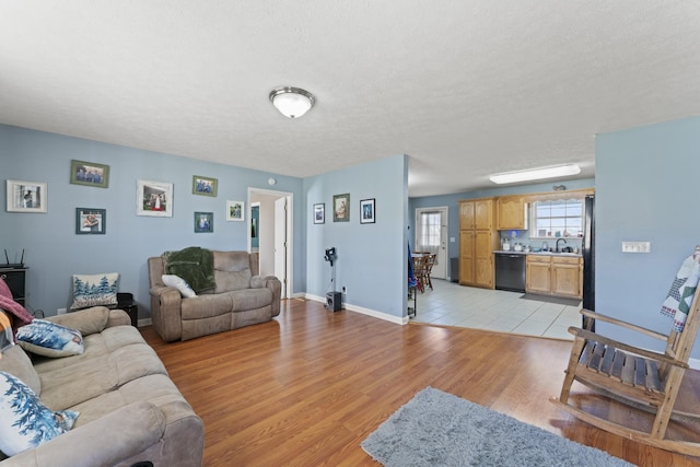 104 Allen St, Alexandria, TN 37012 - living room featuring light wood-style floors, a textured ceiling, and baseboards