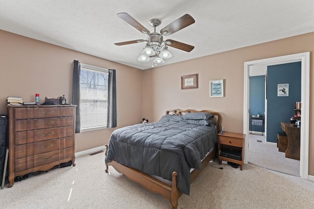 104 Allen St, Alexandria, TN 37012 - bedroom with carpet, visible vents, ceiling fan, a textured ceiling, and baseboards