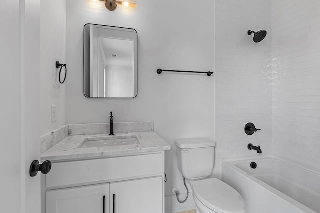 full bathroom featuring toilet, shower / tub combination, and vanity