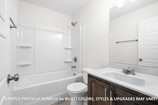 full bath featuring toilet, shower / tub combination, and vanity