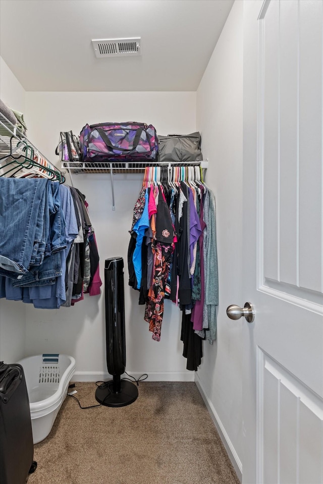 spacious closet with carpet floors and visible vents