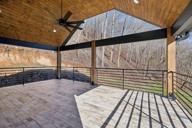 wooden deck with ceiling fan