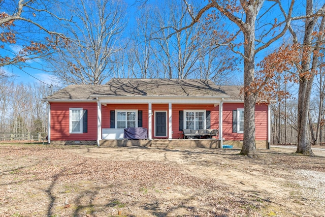 view of front of home with crawl space and covered porch