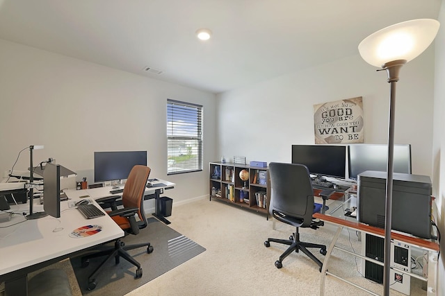 office space with carpet flooring and baseboards