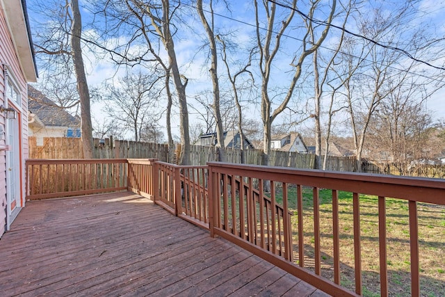 wooden deck with a fenced backyard