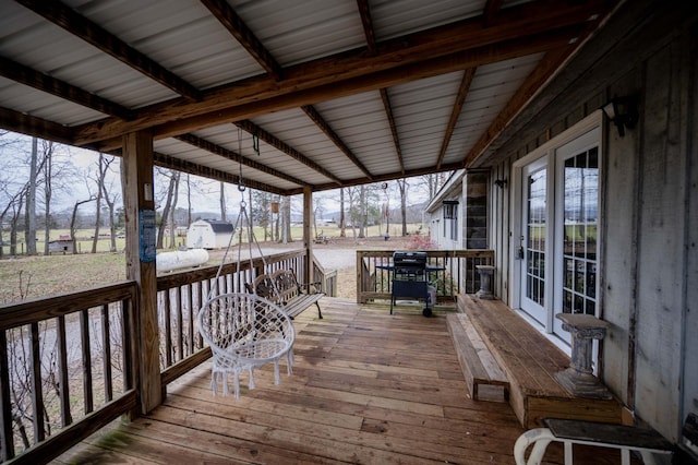 wooden terrace with french doors