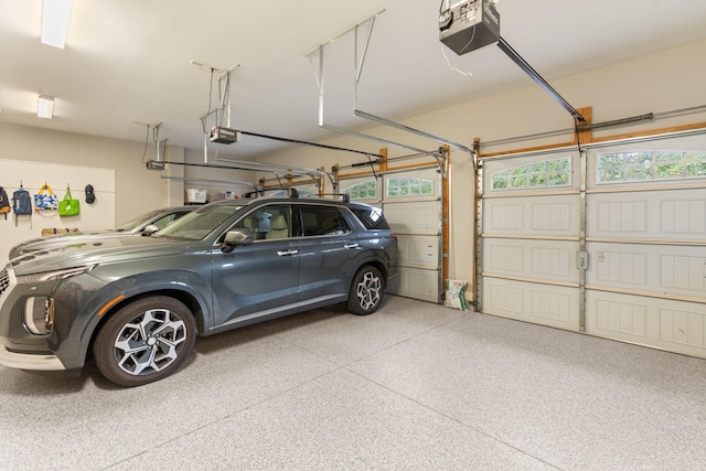 garage with a garage door opener