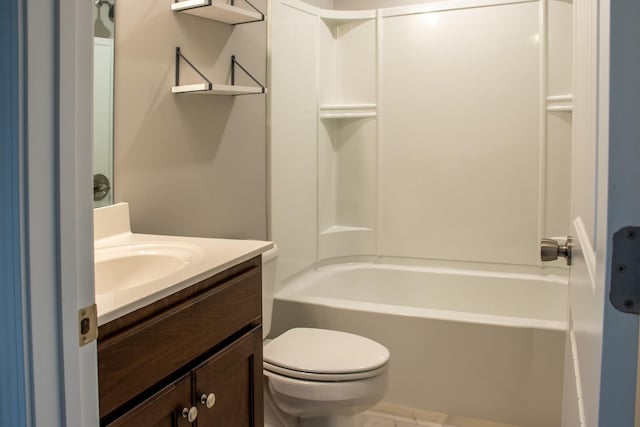 bathroom with toilet, shower / bath combination, and vanity