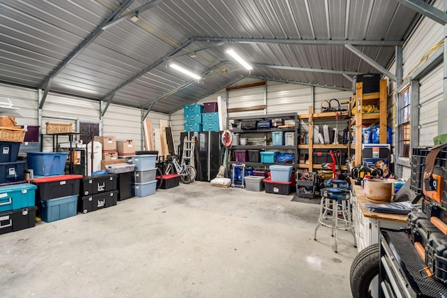 garage with metal wall