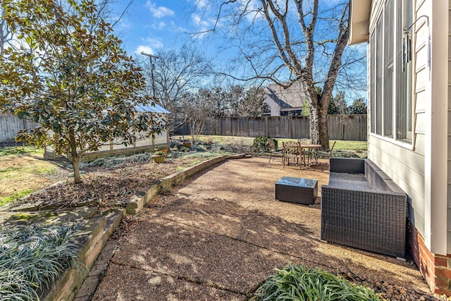 view of yard featuring a patio and a fenced backyard