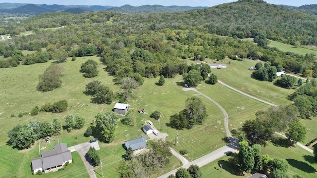 bird's eye view with a mountain view and a view of trees