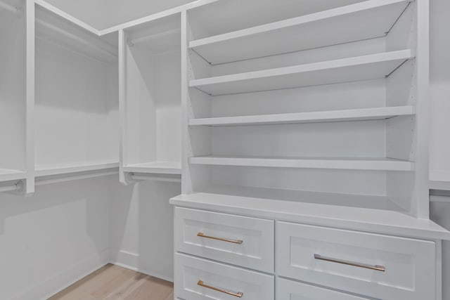 walk in closet with light wood-type flooring