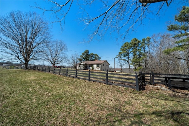 view of yard with a rural view and fence