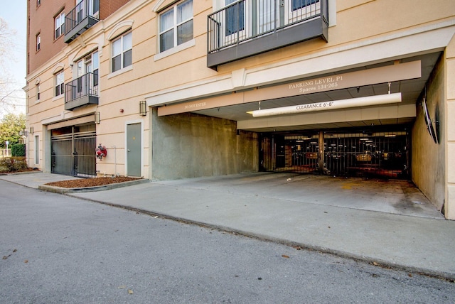 exterior space with a garage