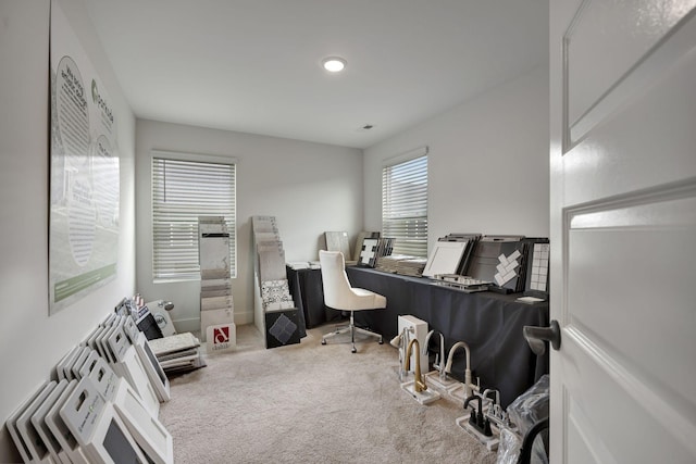 view of carpeted home office