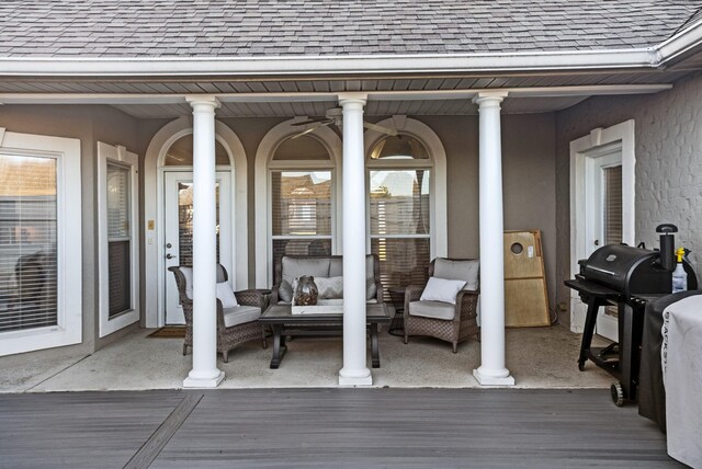 wooden deck featuring area for grilling