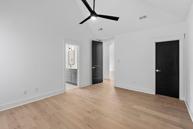 unfurnished bedroom with light wood-style floors, baseboards, and visible vents