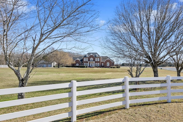 view of gate with a fenced front yard and a lawn