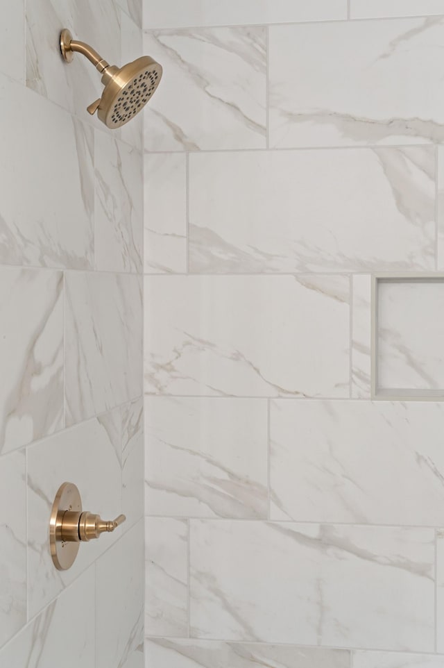 interior details featuring a tile shower