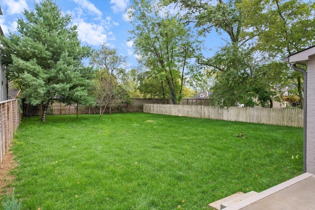 view of yard with a fenced backyard