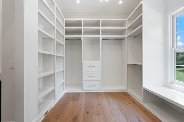 spacious closet featuring light wood-style floors