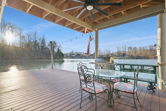 view of dock with a water view