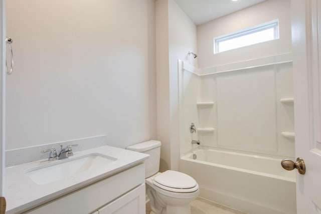 full bathroom featuring toilet, shower / bath combination, and vanity