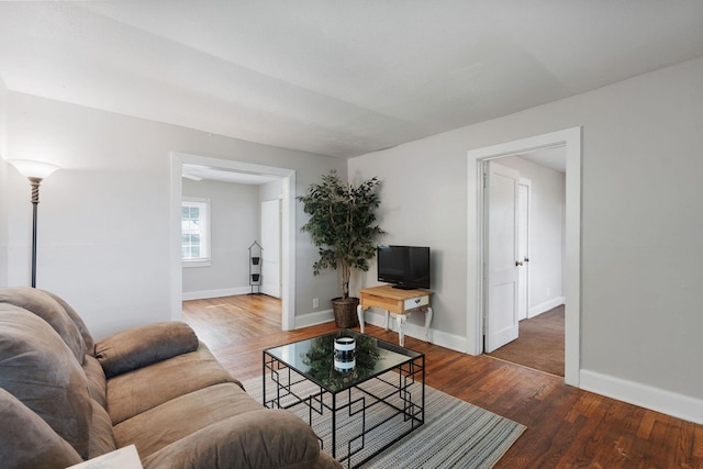 living room featuring baseboards and wood finished floors