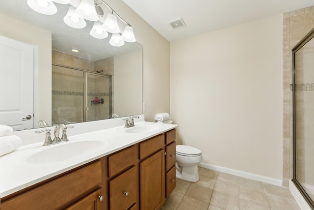 bathroom featuring visible vents, a sink, and a shower stall