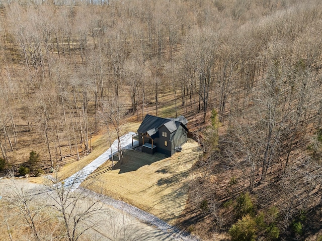 drone / aerial view with a forest view