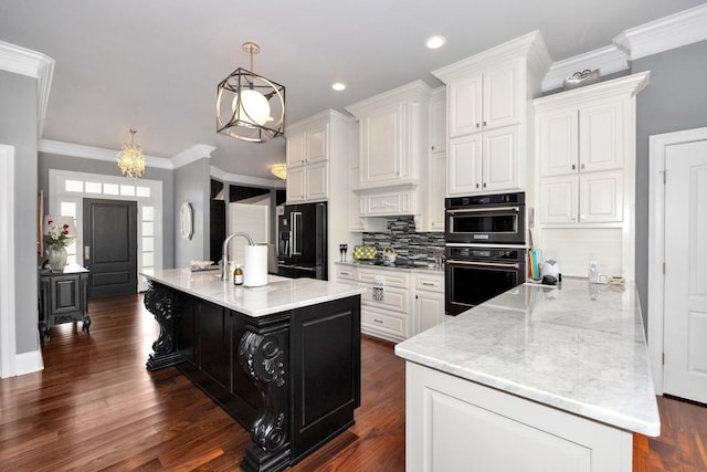 18543 Tillman Mill Rd, Athens, AL 35614 - kitchen featuring dark wood-style floors, a sink, black appliances, white cabinetry, and backsplash
