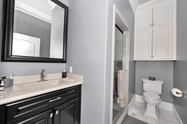 18543 Tillman Mill Rd, Athens, AL 35614 - bathroom with a stall shower, baseboards, vanity, and toilet