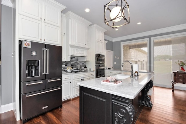 18543 Tillman Mill Rd, Athens, AL 35614 - kitchen featuring a sink, dark wood-style floors, white cabinetry, and high end fridge