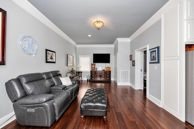18543 Tillman Mill Rd, Athens, AL 35614 - living room with baseboards, crown molding, visible vents, and wood finished floors
