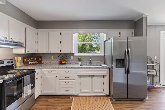 100 Eleazer Dr, Dickson, TN 37055 - kitchen with a sink, appliances with stainless steel finishes, white cabinets, and under cabinet range hood