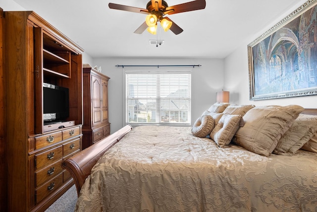 bedroom with ceiling fan and visible vents