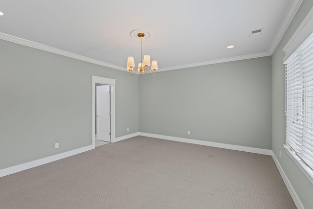 5704 Old Harding Pike, Nashville, TN 37205 - carpeted empty room with baseboards, ornamental molding, a chandelier, and visible vents