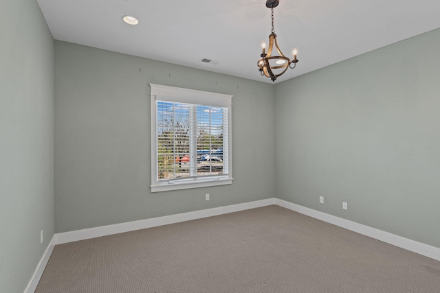 5704 Old Harding Pike, Nashville, TN 37205 - empty room featuring a chandelier, carpet, baseboards, and recessed lighting
