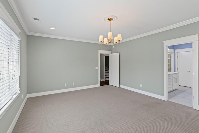 5704 Old Harding Pike, Nashville, TN 37205 - carpeted empty room featuring crown molding, baseboards, a chandelier, and visible vents